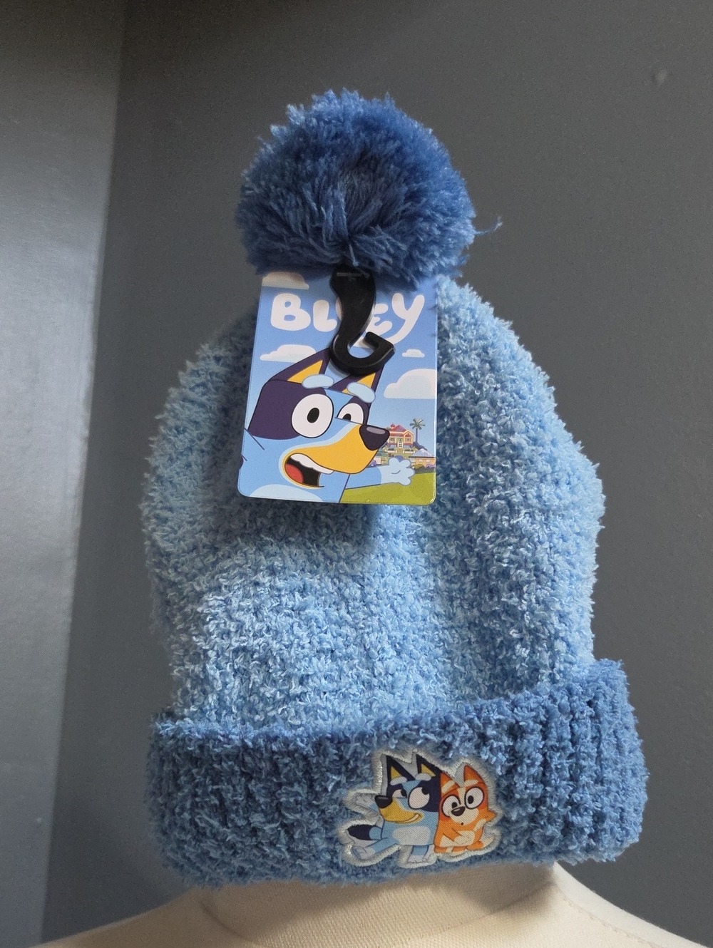 Bluey Push Knit Pom-Pom Beanie for Kids - Light Blue- Nwt